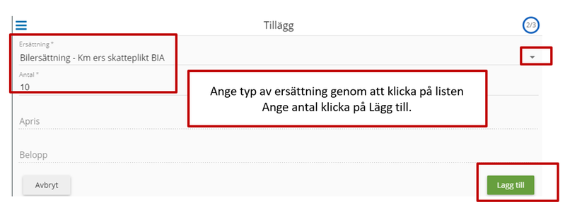 Steg 5 i hur man rapporterar utlägg i P mobile