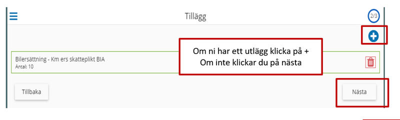 Steg 5 i hur man rapporterar utlägg i P mobile